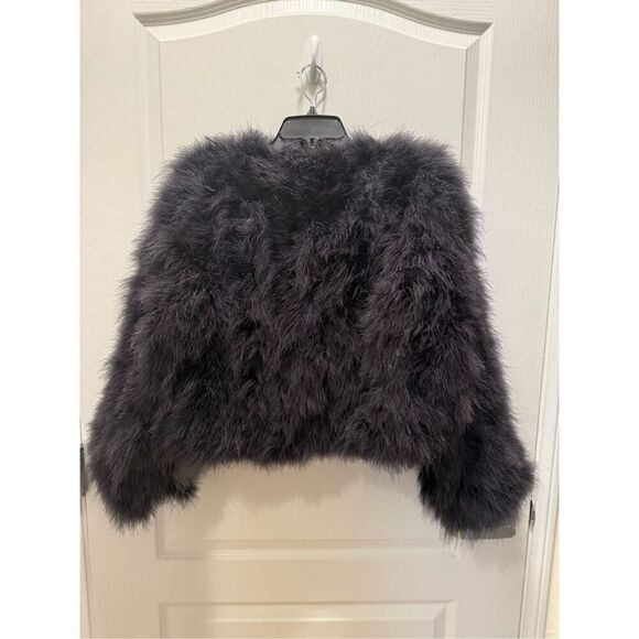 Next Chapter Real Ostrich Feather Fur Coat in Dark Grey Winter Travel size M NWT - Picture 4 of 6